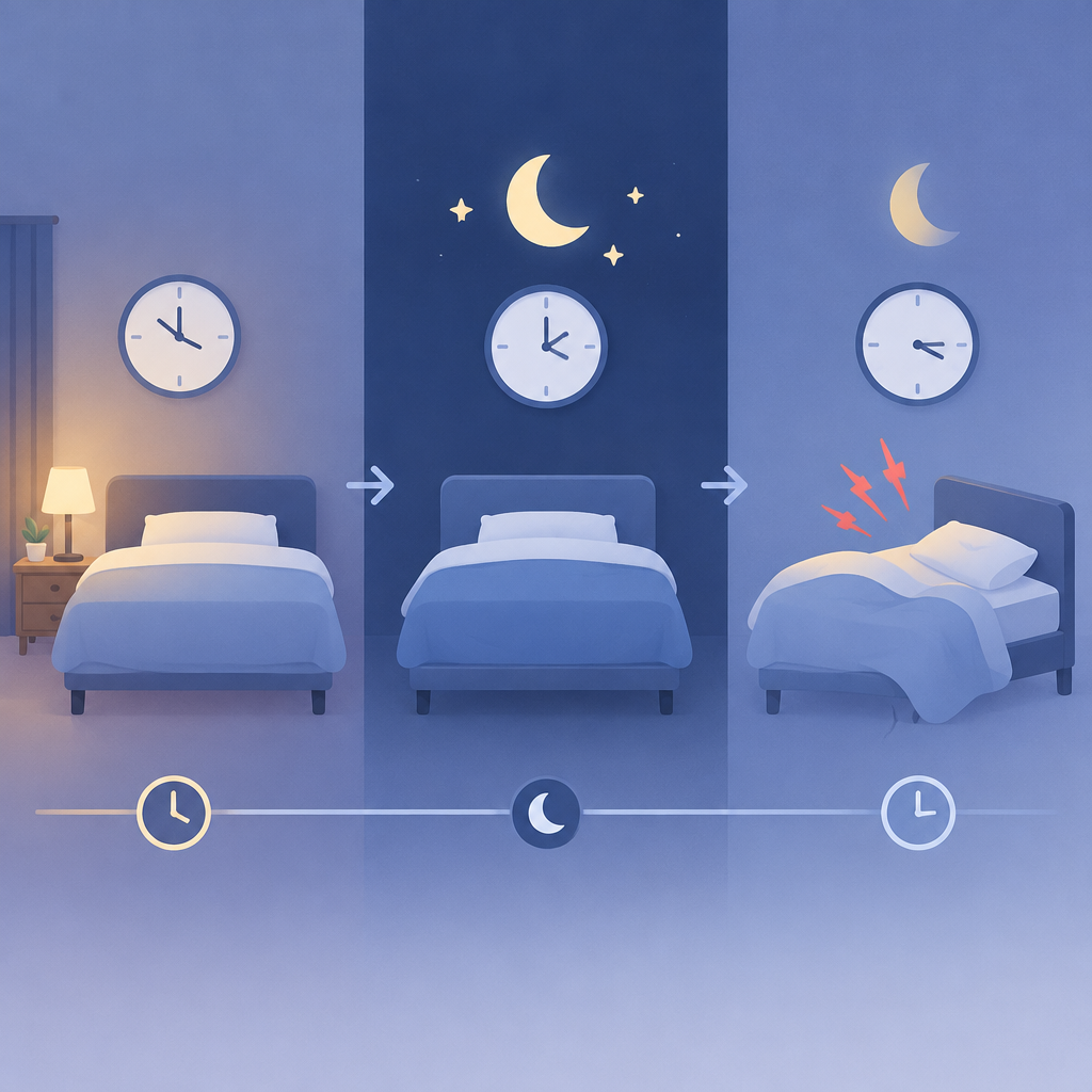 以时间顺序呈现难以入睡与因疼痛从睡眠中醒来这两种情况差异的AI生成说明图片 (AI 생성 이미지)