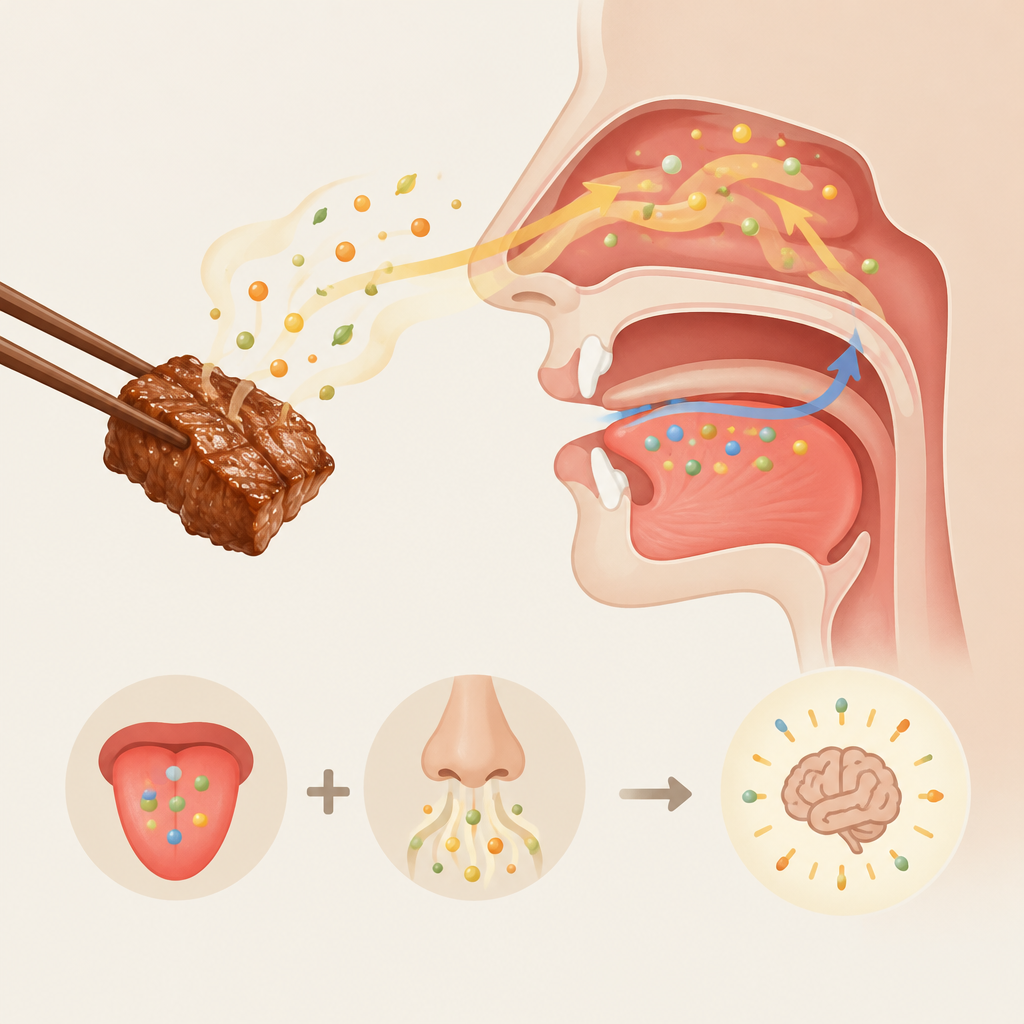 AI 생성 설명 이미지: 안산일동고기집 유니드정육식당 | 씹을 때 향과 맛이 풍미를 만드는 과정
